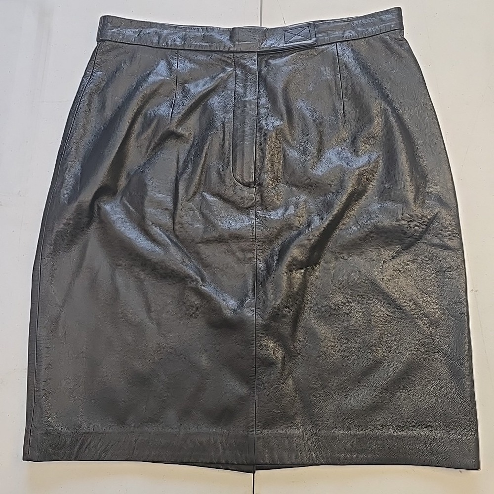 Apostrophe Black Genuine‎ Leather Mini Pencil Skirt Womens 12 Lined Career Edgy
